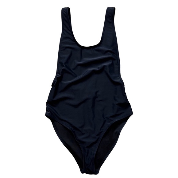 MISSGUIDED Size 4 Swimsuit One Piece Black Excellent Condition Low Cut Back - Picture 2 of 7